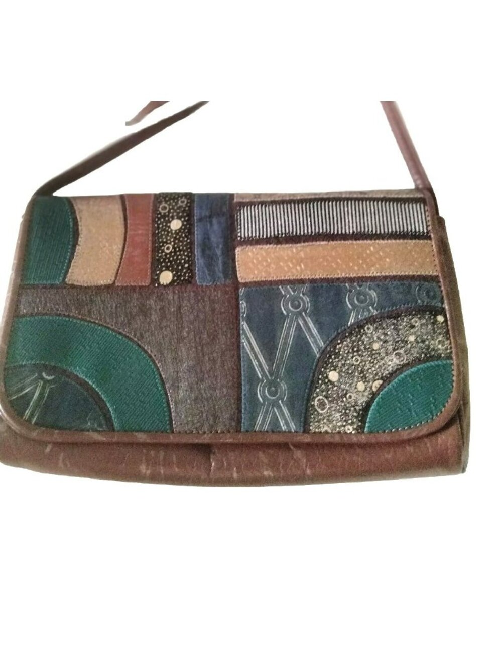 Vintage Carlos Falchi Purse Leather Exotic Skin Patchwork Crossbody Flap
